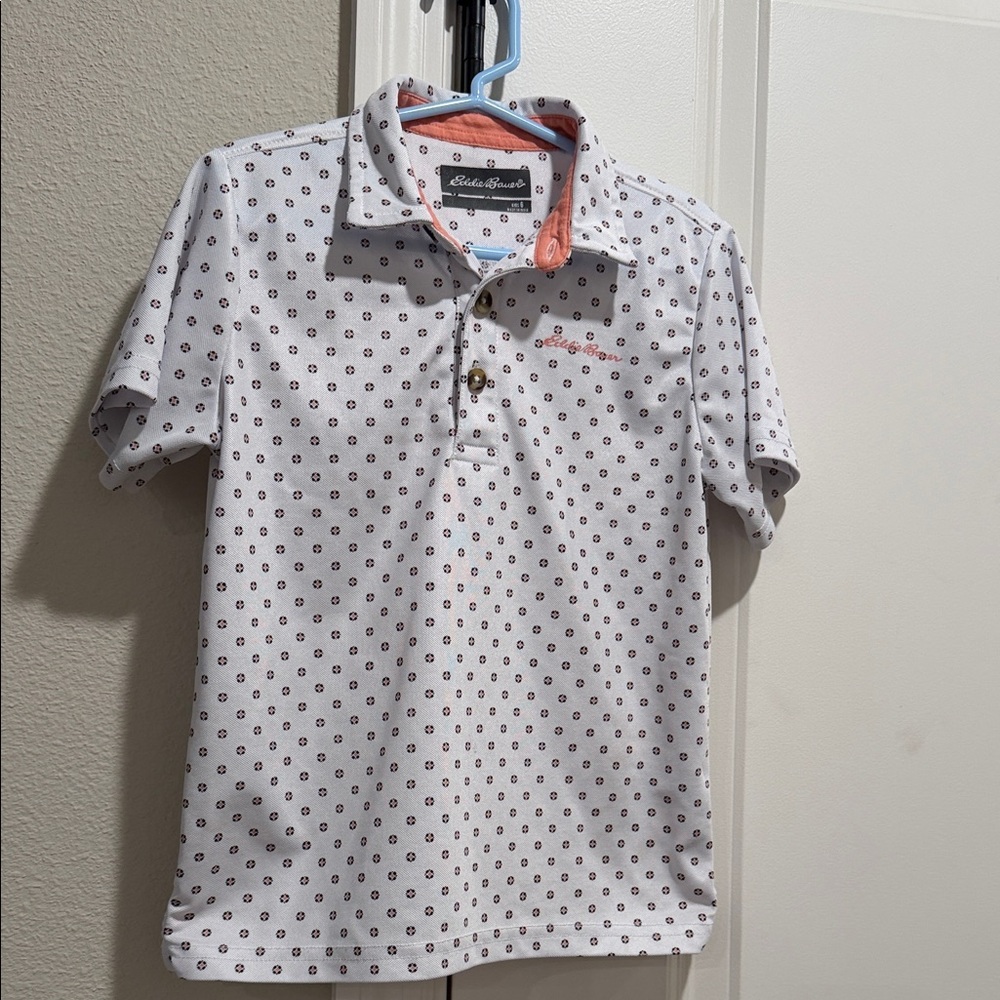 Eddie Bauer White Polo with Black and Red Accents